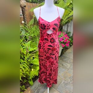 💐 House Of Harlow Satin Cutout Front Midi Slip Dress M Sleeveless NWT